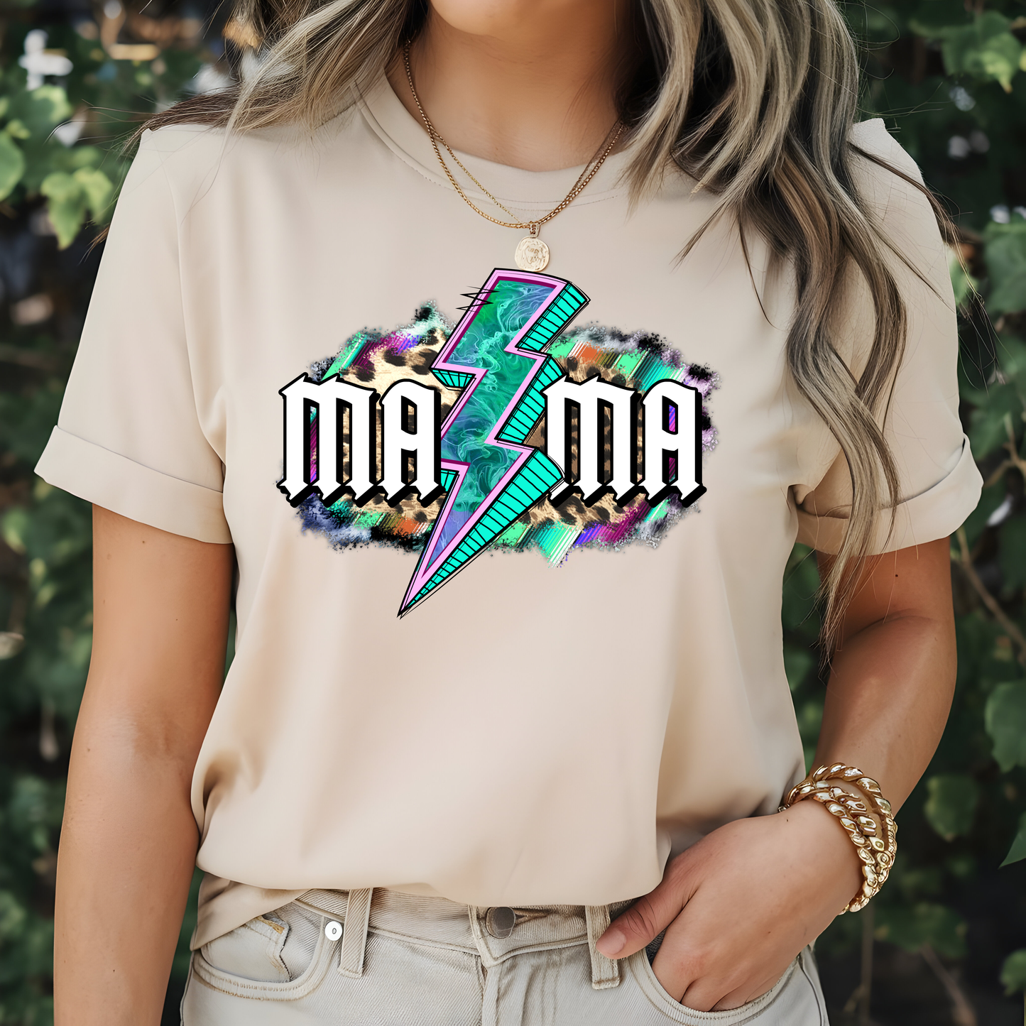 Mama Colorful lightening bolt short sleeve tshirt
