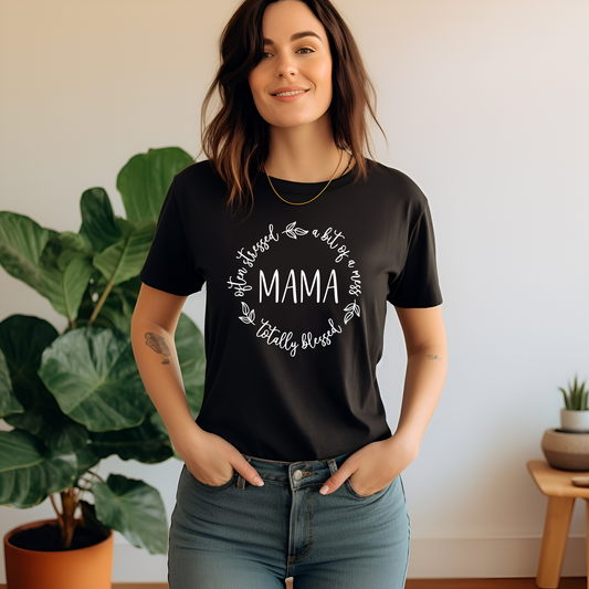 Mama often stressed, totally blessed short sleeve tshirt